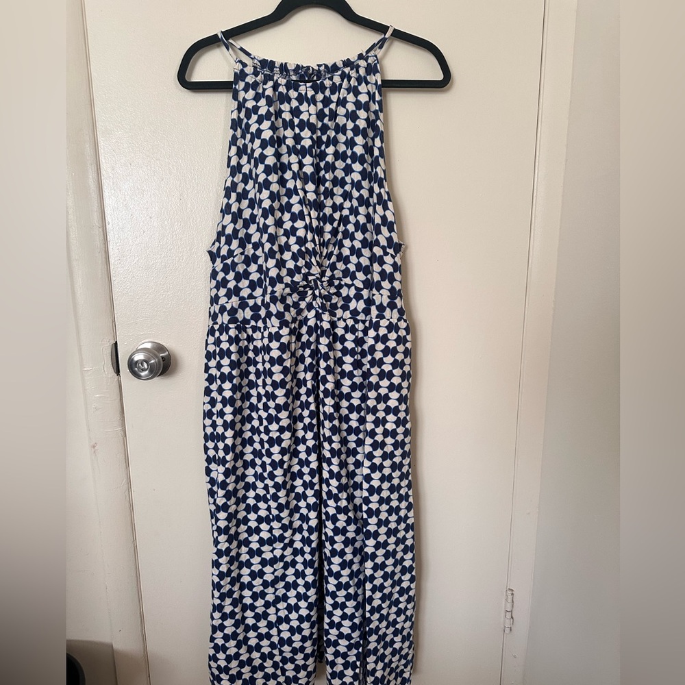 Ava & Viv Blue White Linen Blend Geometric Dress